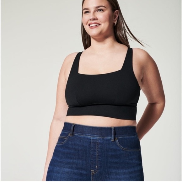 Spanx Black Ponte Square Neck Crop Top Bralette size M - Picture 1 of 6
